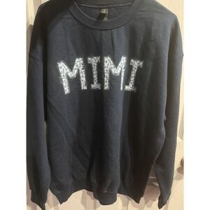 Gildan Navy Blue Mimi Floral Graphic Crewneck Sweatshirt Womens Large NWOT